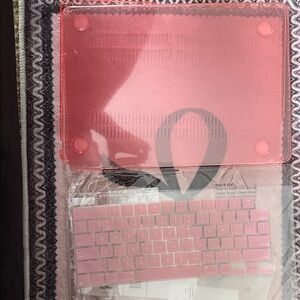 Pink Silicone Keyboard Cover and Hard Shell Case for MacBook 13
